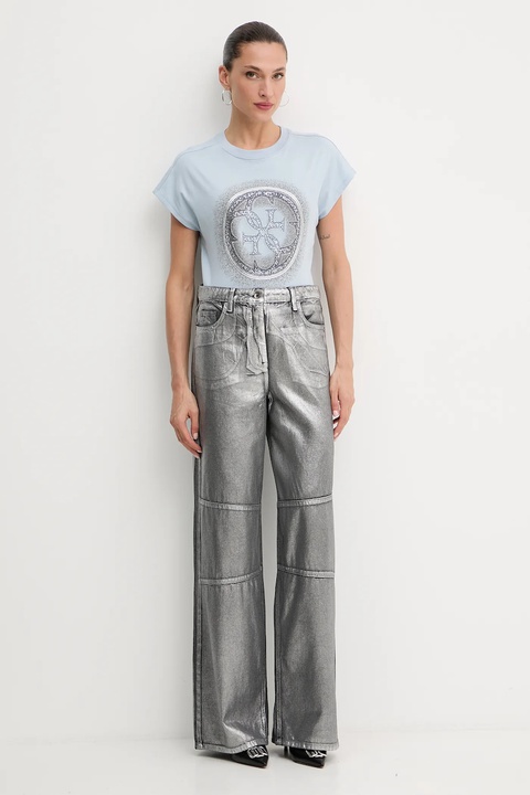 Guess t-shirt bawełniany 4G damski kolor fioletowy W5YI14 I3Z14 - zdjęcie produktu nr 2