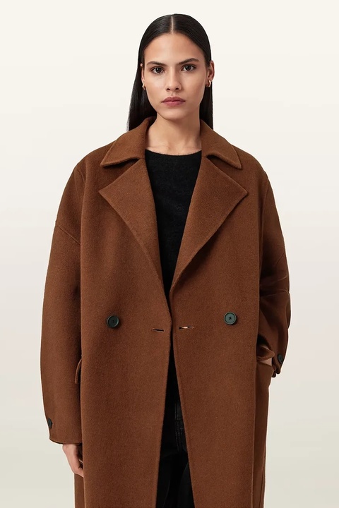 AllSaints płaszcz z dodatkiem wełny SELLMA kolor bordowy W019OD - zdjęcie produktu nr 2