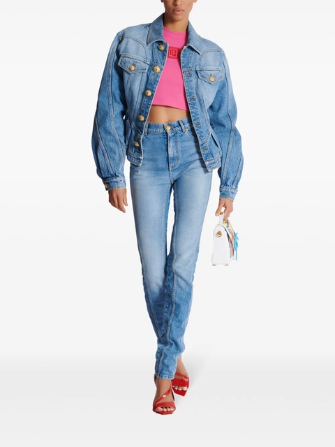 Balmain logo-embroidered cropped tank top - Pink - zdjęcie produktu nr 1