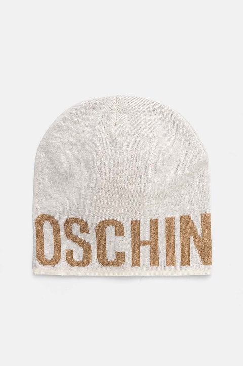 Moschino czapka z wełną kolor beżowy z cienkiej dzianiny M2997 65165 - zdjęcie produktu nr 1