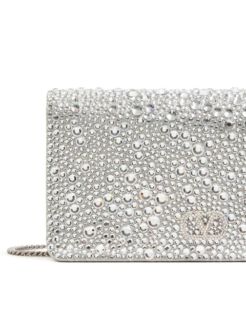 Valentino Garavani Vlogo Signature sparkling-embroidery clutch bag - Silver - zdjęcie produktu nr 2