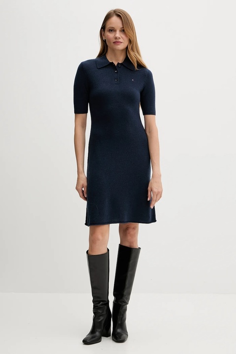 Tommy Hilfiger sukienka wełniana kolor granatowy mini rozkloszowana WW0WW46436 - zdjęcie produktu nr 2