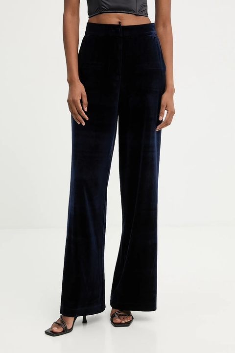 Answear.LAB spodnie welurowe damskie kolor granatowy szerokie high waist - zdjęcie produktu nr 1