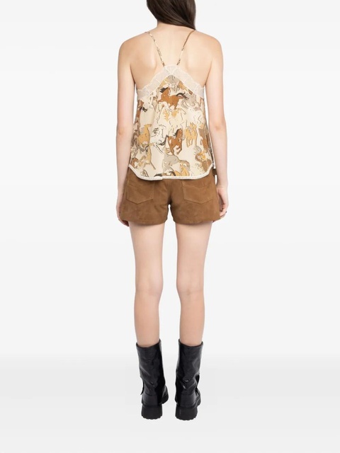 Zadig&Voltaire Christy horse-print lace-trimmed top - Neutrals - zdjęcie produktu nr 1