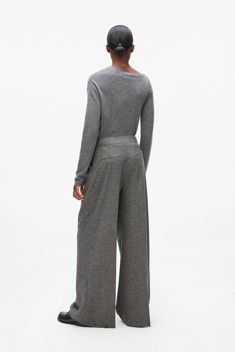 Karl Lagerfeld spodnie z dodatkiem wełny damskie kolor szary szerokie medium waist A4W10112 - zdjęcie produktu nr 2