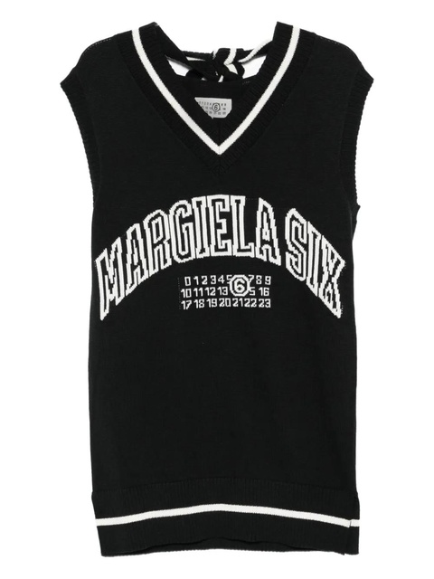 MM6 Maison Margiela V-neck logo-embroidered vest - Black - zdjęcie produktu nr 1