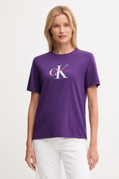 Calvin Klein Jeans t-shirt bawełniany damski kolor fioletowy LV047B865G - zdjęcie produktu nr 1