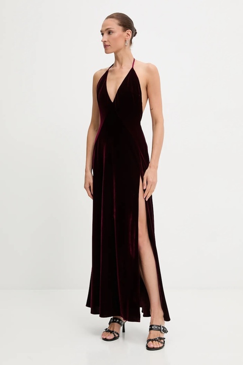 Bardot sukienka welurowa kolor bordowy maxi rozkloszowana 59315DB2 - zdjęcie produktu nr 1