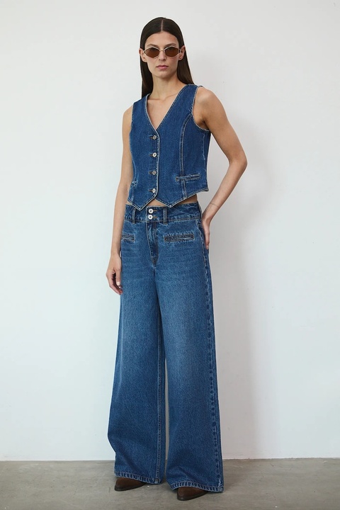 Medicine jeansy bawełniane damskie kolor granatowy - zdjęcie produktu nr 1