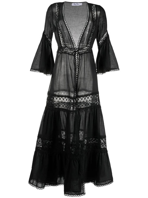 Charo Ruiz Ibiza floral-lace embroidered V-neck dress - Black - zdjęcie produktu nr 1