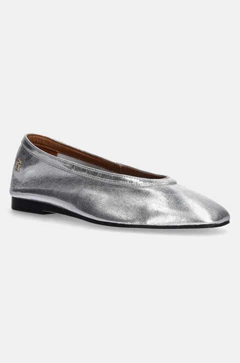 Tommy Hilfiger baleriny skórzane SOFT METAL LTHR BALLERINA NO BOW kolor srebrny FW0FW08601 - zdjęcie produktu nr 1