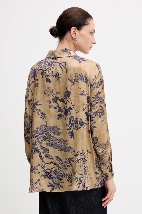 Sisley koszula damska kolor beżowy relaxed z kołnierzykiem klasycznym 5IBNLQ07F - zdjęcie produktu nr 2