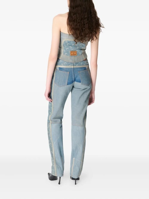 Marine Serre regenerated denim zip-up bustier top - Blue - zdjęcie produktu nr 2