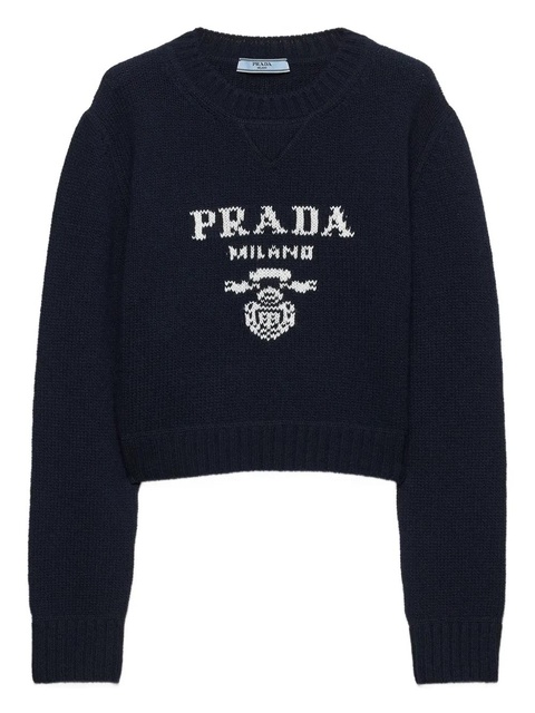 Prada intarsia-logo ribbed-knit sweater - Blue - zdjęcie produktu nr 1