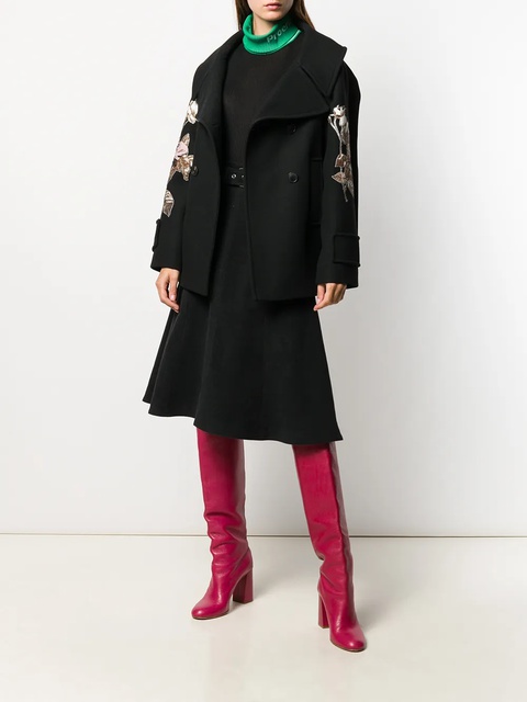 Valentino Garavani floral embroidered patch sleeve coat - Black - zdjęcie produktu nr 2