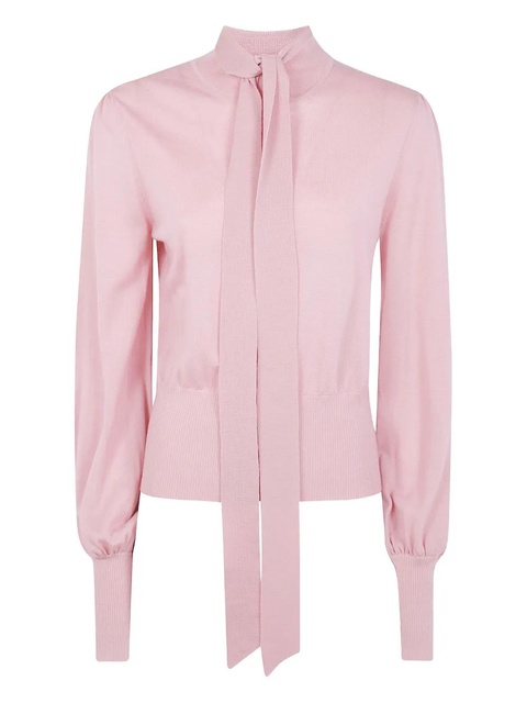 ZIMMERMANN Pussybow tie-neck puff-sleeve sweater - Pink - zdjęcie produktu nr 1