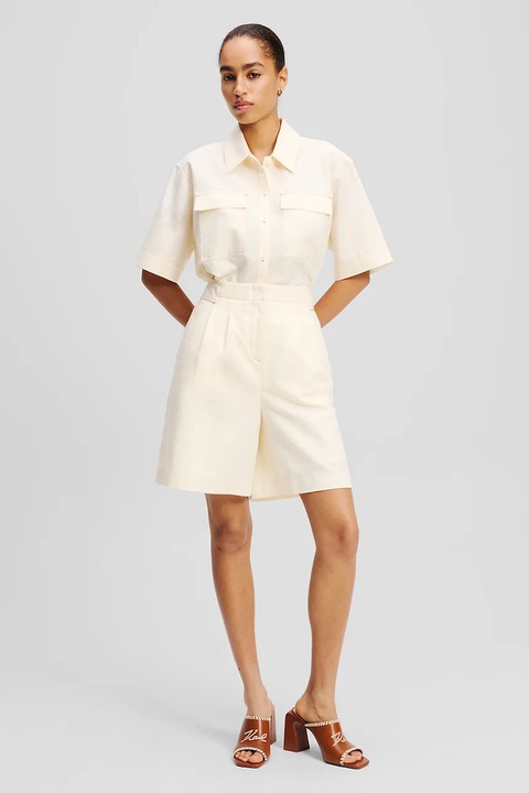 Karl Lagerfeld szorty lniane damskie kolor beżowy gładkie high waist A2W10015 - zdjęcie produktu nr 1