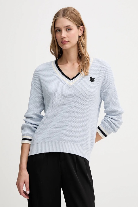 Dkny sweter bawełniany damski kolor niebieski ciepły DJ5R0730 - zdjęcie produktu nr 1