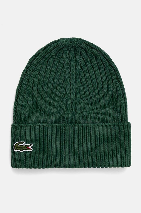 Lacoste czapka wełniana kolor zielony wełniana - zdjęcie produktu nr 2