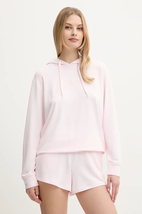 Guess szorty LUCIA damskie kolor różowy gładkie high waist O5GD06 KCQP2 - zdjęcie produktu nr 2