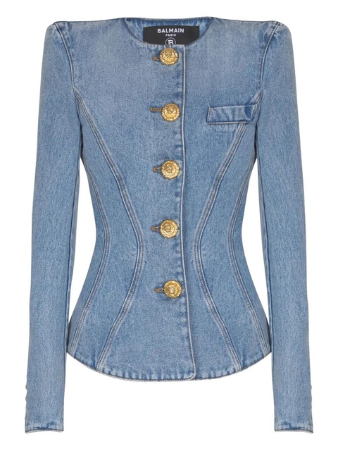 Balmain padded-shoulder buttoned denim jacket - Blue - zdjęcie produktu nr 1