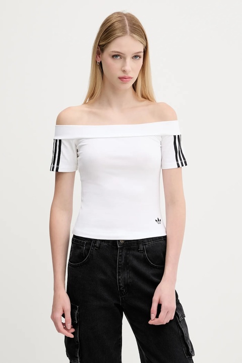 adidas Originals t-shirt Bandeau Ss damski kolor biały dekolt hiszpański JV9741 - zdjęcie produktu nr 1