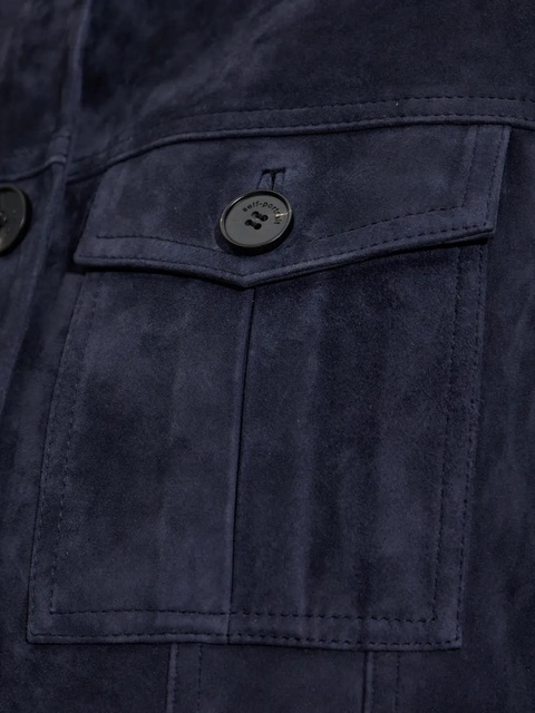Self-Portrait flap-pocket suede jacket - Blue - zdjęcie produktu nr 2