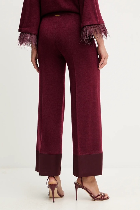 Twinset spodnie z dodatkiem wełny kolor bordowy proste high waist 252LL3FBB - zdjęcie produktu nr 2