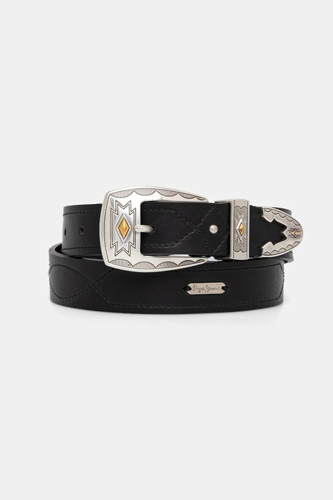 Pepe Jeans pasek skórzany damski kolor czarny PL020870 - zdjęcie produktu nr 1