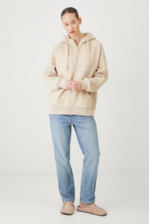 Medicine bluza damska kolor beżowy z kapturem gładka - zdjęcie produktu nr 2