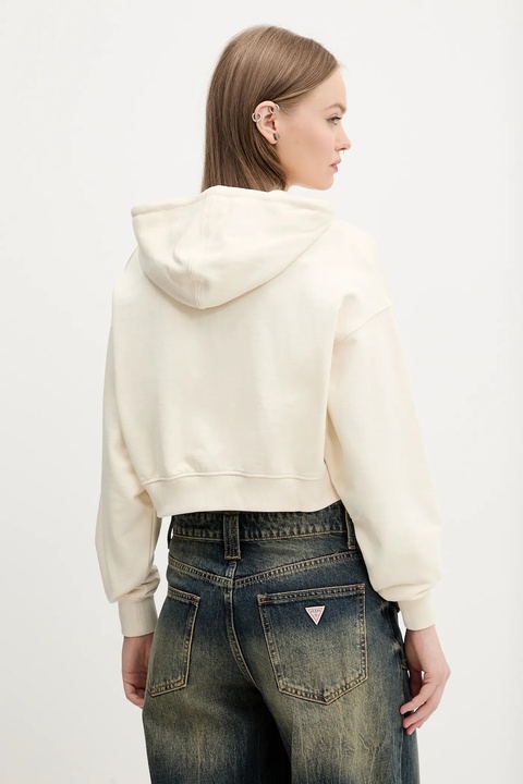 Guess Originals bluza bawełniana damska kolor beżowy z kapturem gładka W5RQ13 K68I1 - zdjęcie produktu nr 2