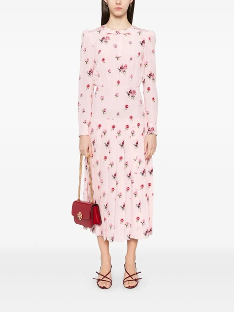 Alessandra Rich rose-print pleat-detailing midi dress - Pink - zdjęcie produktu nr 2