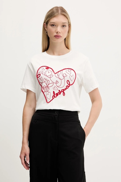 Desigual t-shirt bawełniany ROMA damski kolor biały 25WWTK50 - zdjęcie produktu nr 1