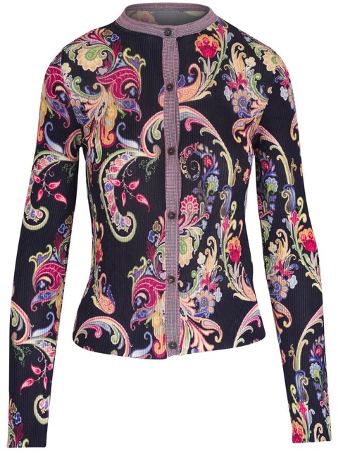 ETRO floral-print ribbed-knit cardigan - Blue - zdjęcie produktu nr 1