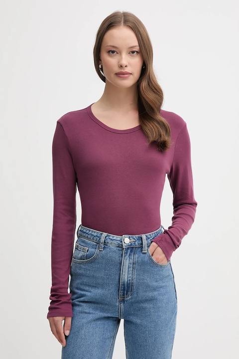United Colors of Benetton longsleeve bawełniany kolor fioletowy 3GA2E16F9 - zdjęcie produktu nr 1