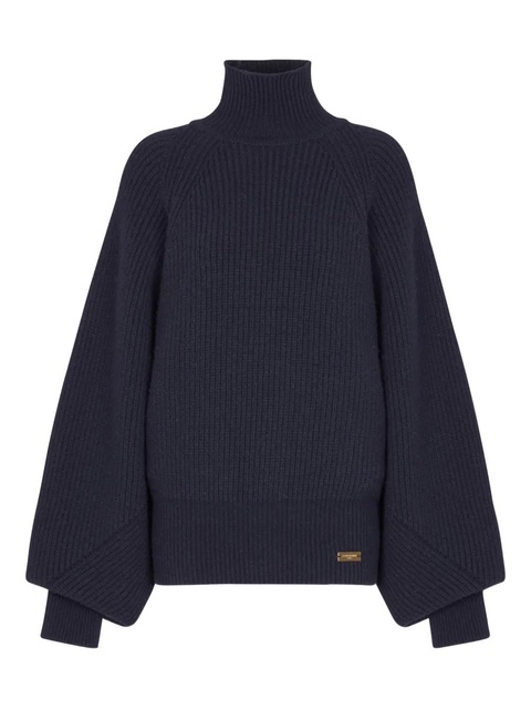 Balmain ribbed-knit logo-patch sweater - Blue - zdjęcie produktu nr 1