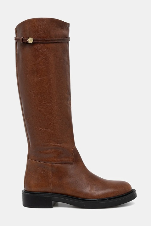 Pollini kozaki kolor brązowy na płaskim obcasie SA26083G0NTK0217 - zdjęcie produktu nr 2