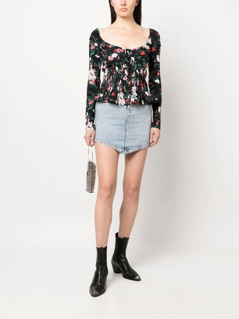 Rabanne floral-print corset-style blouse - Black - zdjęcie produktu nr 2