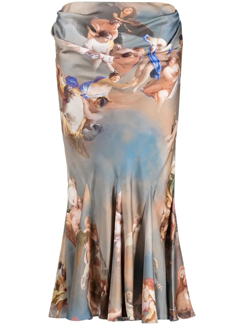 Balmain baroque-print silk midi skirt - Blue - zdjęcie produktu nr 1