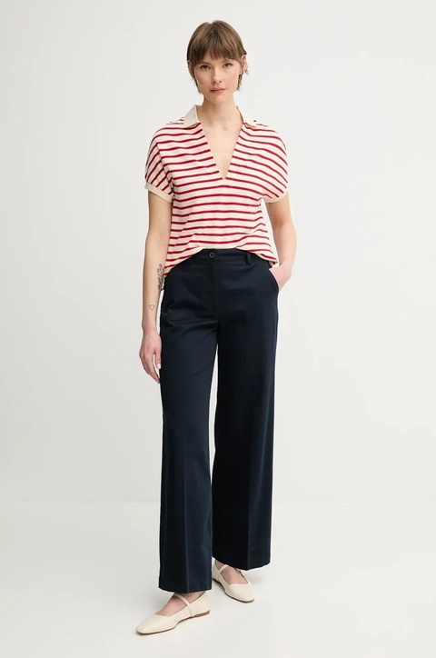 Sisley spodnie damskie kolor granatowy szerokie high waist 4BYWLE03G - zdjęcie produktu nr 2
