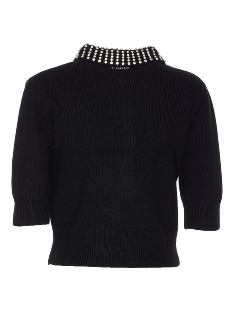 PINKO crystal-collar half-zip cropped sweater - Black - zdjęcie produktu nr 2