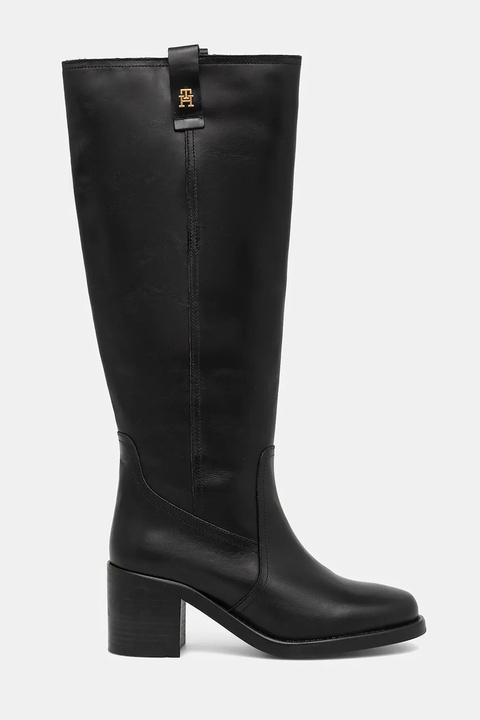 Tommy Hilfiger kozaki skórzane RIDING LTHR LONG BOOT BLOCK HEEL damskie kolor czarny na słupku FW0FW08777 - zdjęcie produktu nr 2