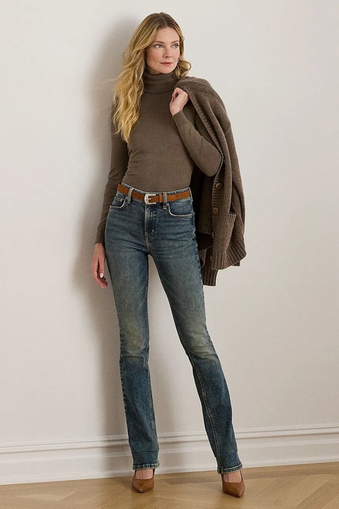 Lauren Ralph Lauren sweter z domieszką jedwabiu kolor brązowy lekki z golfem 200940470 - zdjęcie produktu nr 2