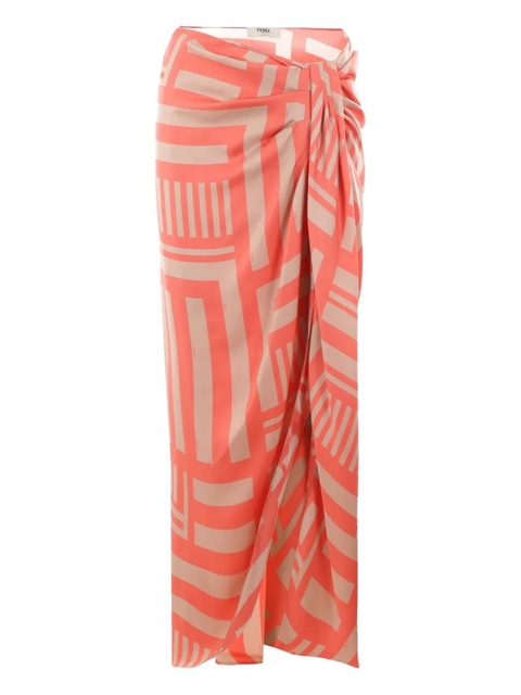 FENDI Labyrinth knotted full silk skirt - Orange - zdjęcie produktu nr 1