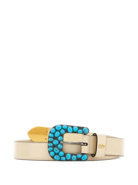 Valentino Garavani leather turquoise-buckle belt - White - zdjęcie produktu nr 1