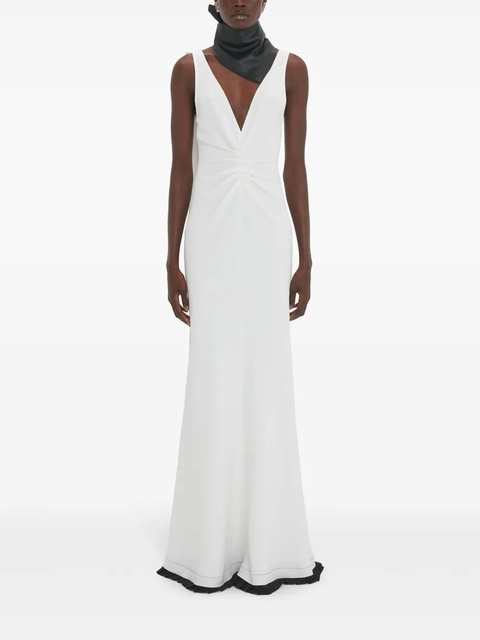 Victoria Beckham gathered-detail V-neck gown - White - zdjęcie produktu nr 2