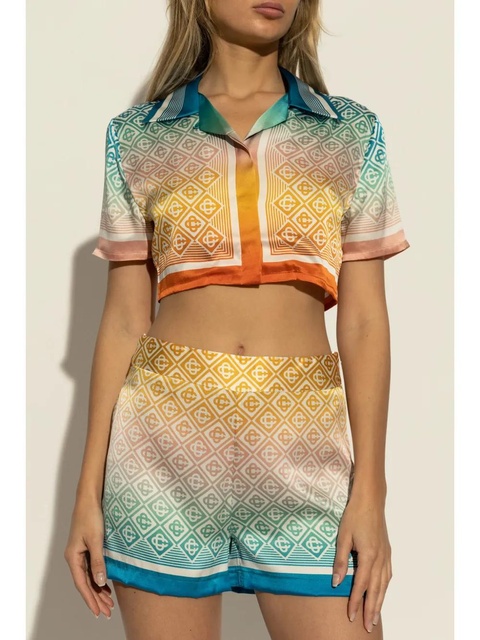 Casablanca Gradient Monogram silk cropped top - Orange - zdjęcie produktu nr 2