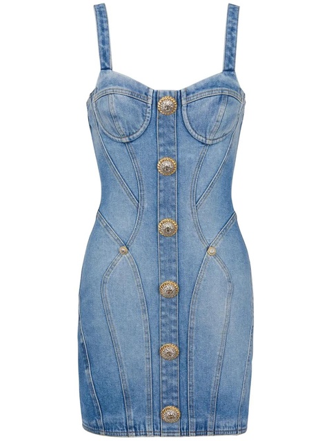 Balmain button-embellished denim minidress - Blue - zdjęcie produktu nr 1