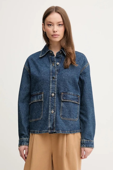 United Colors of Benetton kurtka jeansowa bawełniana kolor niebieski przejściowa 296XDN07R - zdjęcie produktu nr 1