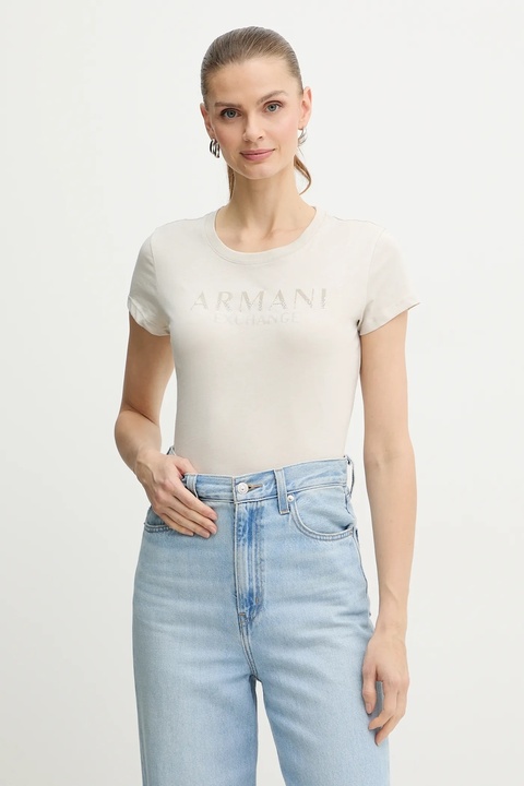 Armani Exchange t-shirt bawełniany damski kolor beżowy XW001351 AF17172 - zdjęcie produktu nr 1